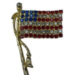 Vintage USA American Flag Patriotic Pin Brooch Rhinestone Red White Blue Gold Photo 0