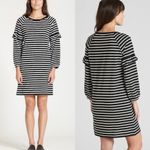 THE GREAT Stripe Ruffle Balloon Sleeve Mini Dress Black White Size 0 US / XS Photo 1