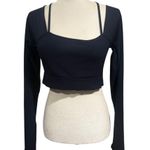 Halara  Navy Ribbed Long Sleeve Crop Top with Strappy Detail Size M NWT Photo 0