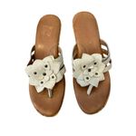 Born Miko Leather Flower Wedge Cork Sandals Platform Flip Flops Floral Summer Co Tan Size 9 Photo 1