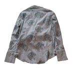 ZARA Woman Striped Floral Wrap Tie Shirt Blue White size Medium Casual button up Photo 9