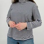 minimalist 100% cotton striped mockneck longsleeve top white navy blue size m Size M Photo 1