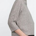 ZARA | Tweed 3/4 Sleeve Blouse Black White XS Mock neck Photo 0