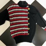 Lillie Rubin Vintage 80s Turtleneck Sweater Houndstooth Black Red Gold Buttons S Photo 4