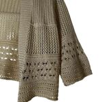 Vintage Y2K Crochet Knit Crop Cardigan Shrug Boho Hippie Festival Size Small Tan Photo 2