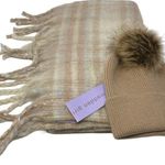 Madden Girl  Warm Winter Hat and Fringe Scarf Gift Set Tan Plaid Neutrals NWT0 Photo 0