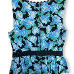 Unique Vintage  Peplum Retro Black & Blue Floral Honeybun Sleeveless Blouse M Photo 6