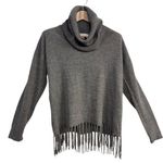 Larry Levine  Cowl Neck Fringed Sweater Size Large Casual Gray Sweater Photo 0