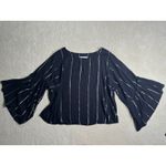 Libby Edelman : Black and Metallic Stripe Flare Sleeve Blouse Photo 3