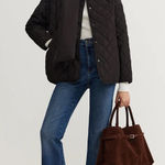 Black Plain Quilted Button Winter Coat With Matching Scarf Medium NEW Photo 0