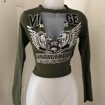 2000s Grunge punk goth Green black long sleeve graphic tee T Photo 2