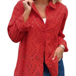 ADIVA Red Pink Sheer Eyelet Lace Peasant Blouse Boho Festival Top Small NWT Photo 0