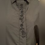 Buttons D.K. Gold Dommkenny Black Long Sleeves Collard Hidden  Floral Print Sz S Photo 6