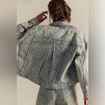 We The Free  People Jacquard Letters
Denim Jacket Size Medium Photo 2
