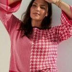 Anthropologie Dolan Sierra Sweater Knit Pink Colorblock Stripe Houndstooth Bell Sleeve Crop XS Photo 0