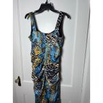 VTG Signature by Sangria Y2K Ruched Snake Satin Teal Blue Sleeveless Dress 10 Photo 8