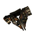 River Island ASOS Black Leather Heeled Sandals Gold Eyelet Detail Size 40 US 9 Photo 6