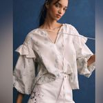 Anthropologie NWT  Embroidered Smocked Linen Top Boho Photo 0