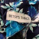 Vintage 80s Betsys Things Midi Dress 16 Blue Floral Dolman Sleeve Zip Belt Loops Photo 7