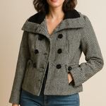 Last Kiss black and white herringbone pattern peacoat-style jacket size L Photo 12