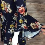 Boho Dark floral choker mini dress‎ with statement ruffle sleeve S Blue Photo 5