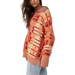 Free People Ruben Oversized Textured Plaid Collared Sweater Boho Pullover M Photo 3