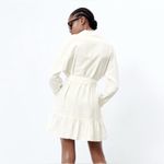 ZARA Linen Blend Ruffle Hem Belted Shirt Dress Cream/ Ivory Belted Size M Photo 3