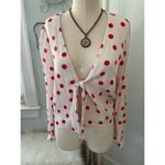 Lovers + Friends NEW  PRINTED LONG SLEEVE BLOUSE polka dot pink tie Photo 1