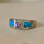 925 Faux Amethyst Blue Opal Ring “Darcy” Blue Purple Wedding Patina Bohemian Jewelry Photo 4