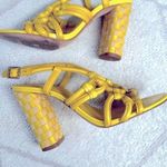 Tory Burch  Bright Yellow Leather Strappy Basket Woven Covered Heel Sz 7 Photo 0