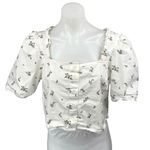 Levi's Women's White Floral Short Puff Sleeve Button Down Blouse Crop Top Size L Photo 0