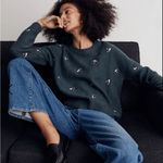 Madewell  Embroidered Cross-Stitch Floral Pullover Sweater in Forest Green XSmall Photo 3