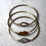 Source Unknown Modern Stylish 3 Stackable Gold Tone Amber Stone Rhinestone Accents 5" Bracelets Photo 1