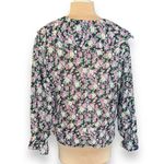 Vintage 90s Shirt Dark Floral Print Black Pink Peasant Flowy Long Sleeve Medium Photo 2