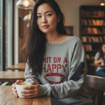 Lauren Moshi  ᨎ Put On A Happy Oversized Sweatshirt ᨎ Heather Grey Red Lip ᨎ XS Photo 0