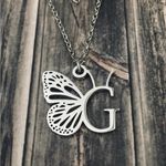 Letter G Initial Butterfly Necklace Silver Photo 3