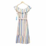 Draper James NWT  RSVP Midi Dress Size Large Off Shoulder Striped Cotton Ruffle Photo 3