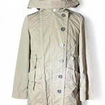 Juicy Couture Y2K Hooded Quilted Jacket Khaki Tan Button Front Drawstring Size S Photo 0