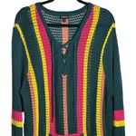 Torrid  Open Stich Pullover Striped Sweater Green Pink Yellow Fringe Hem Size 2 Photo 1
