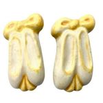 Handmade Vintage Ballet Dance Slippers Shoes Stud Earrings Bespoke Yellow Ribbon Ceramic Photo 0