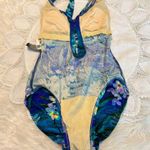 Vintage Mainstream Floral One Piece Swimsuit Size 8 Made in USA Blues Greens Blue Photo 7