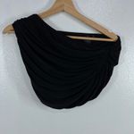 Norma Kamali  Diana Crop Top‎ S Black One Shoulder Ruched Asymmetrical Draped Photo 1
