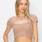 Free People Mahina Hawaii NWT Women's Beige 1976 Crochet Knit Back Open Lace Up Crop Top L Photo 0