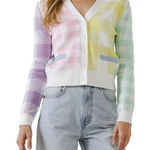 English Factory Pastel Colorblock Checkered Cardigan – 50% Viscose, Size Unknown Photo 0