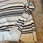 Loft  Women's Striped Poncho Sweater XS S Light Gray Black White Maroon Photo 3