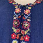 Entro  medium women’s shirt sleeve blue v neck floral embroidered baby doll dress Photo 4