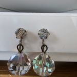 Vintage Aurora Borealis AB Crystal Bead Ball Drop Dangle Clip on Earrings Silver Photo 3