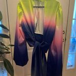 Akira Women's Green to Blue Ombre Satin Wrap Top Size M Photo 6