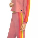 Aviator Nation  Pink 5 Stripe Set Cropped Neon 5 Stripe Crewneck and Sweatpants Photo 0
