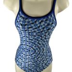 Dolfin  One Piece Swimsuit NO Size Blue Black Geometric Lined Approx XS Racerback Photo 0